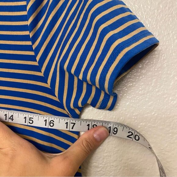 LuLaRoe t shirt dress stretch blue stripe crew neck hi low modest XS - Picture 7 of 10